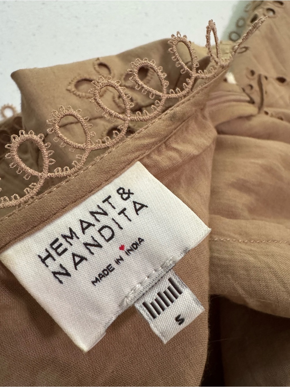 Hemant and Nandita Pahi Schiffli Halter Dress Brown Small - Picture 6 of 16